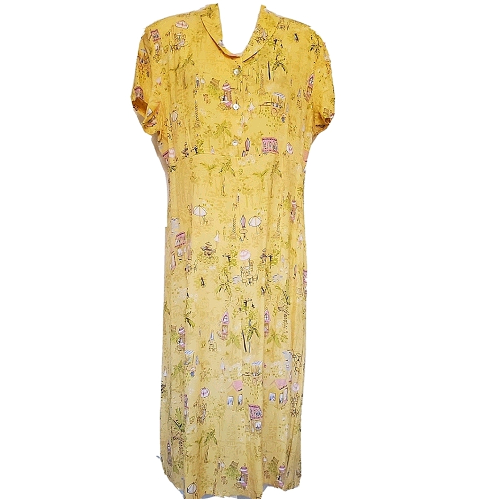 TALBOTS NEW YELLOW NOVELTY PRINT SHIRT DRESS FRANC